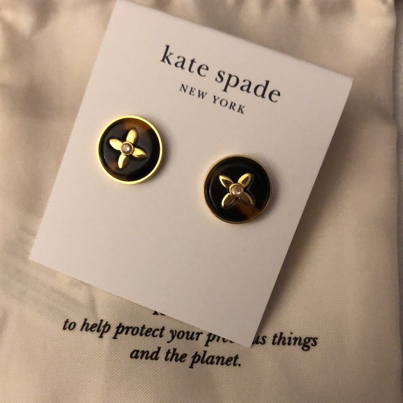 Kate Spade Gold Tone & Faux Tortoise Breeze Along Round Stud Earrings NWT - Picture 7 of 12